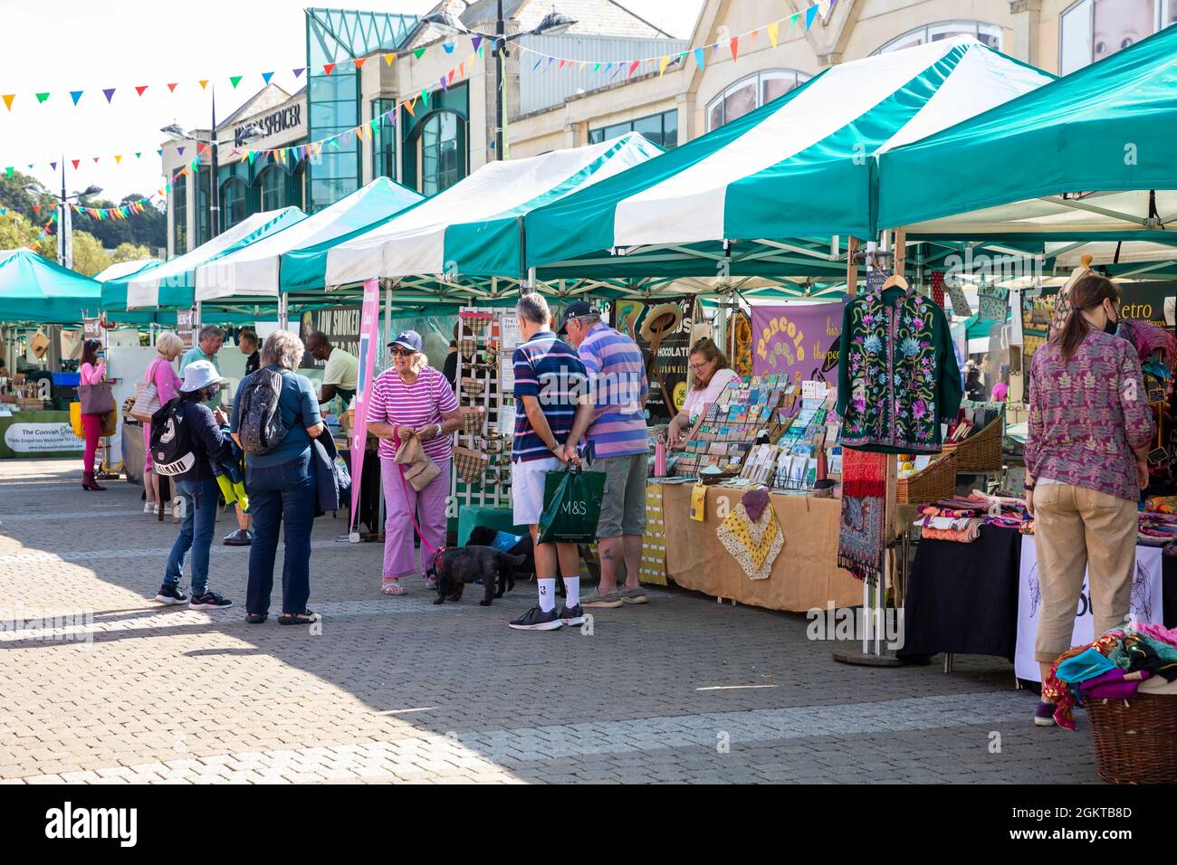 Truro, UK,15th September 2021,People enjoyed the glorious sunshine while  visiting the Truro Farmer's Market Day in Cornwall. The Market is in Lemon  Quay every Wednesday and Saturday and is one of the