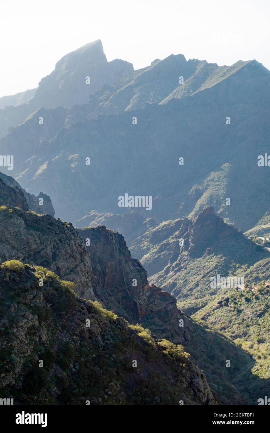 View on Masca valley from viewpoint Mirador de Masca , Teno Nature Park, Tenerife, Spain Stock Photo