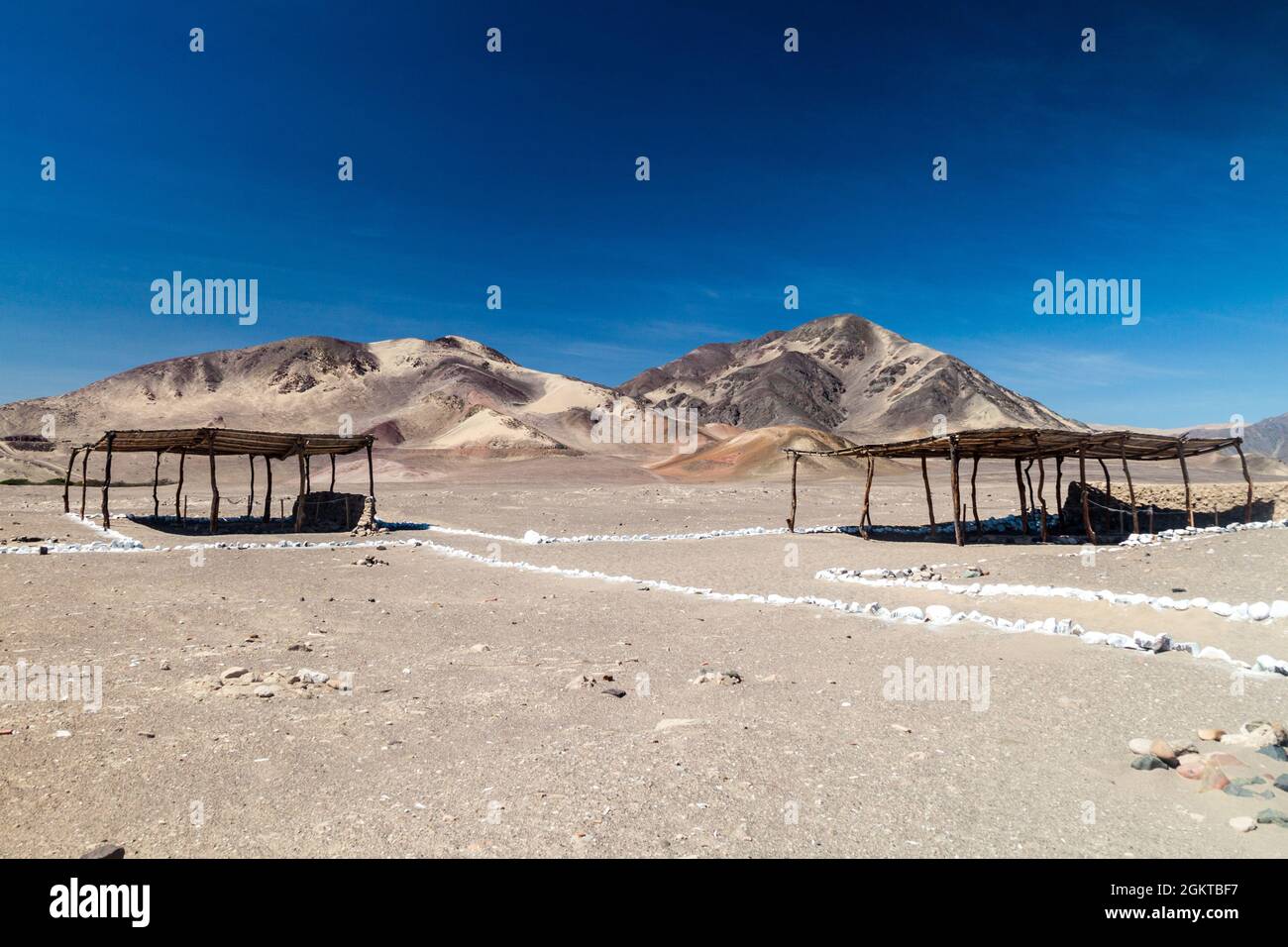 Roof protecting a tomb of Chauchilla cemetery in Nazca, Peru Stock Photo