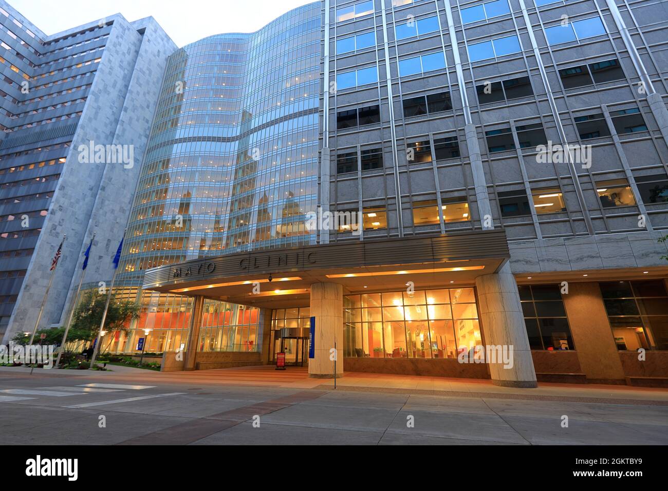 The twilight view of Mayo Clinic Hospital.Rochester.Minnesota.USA Stock Photo