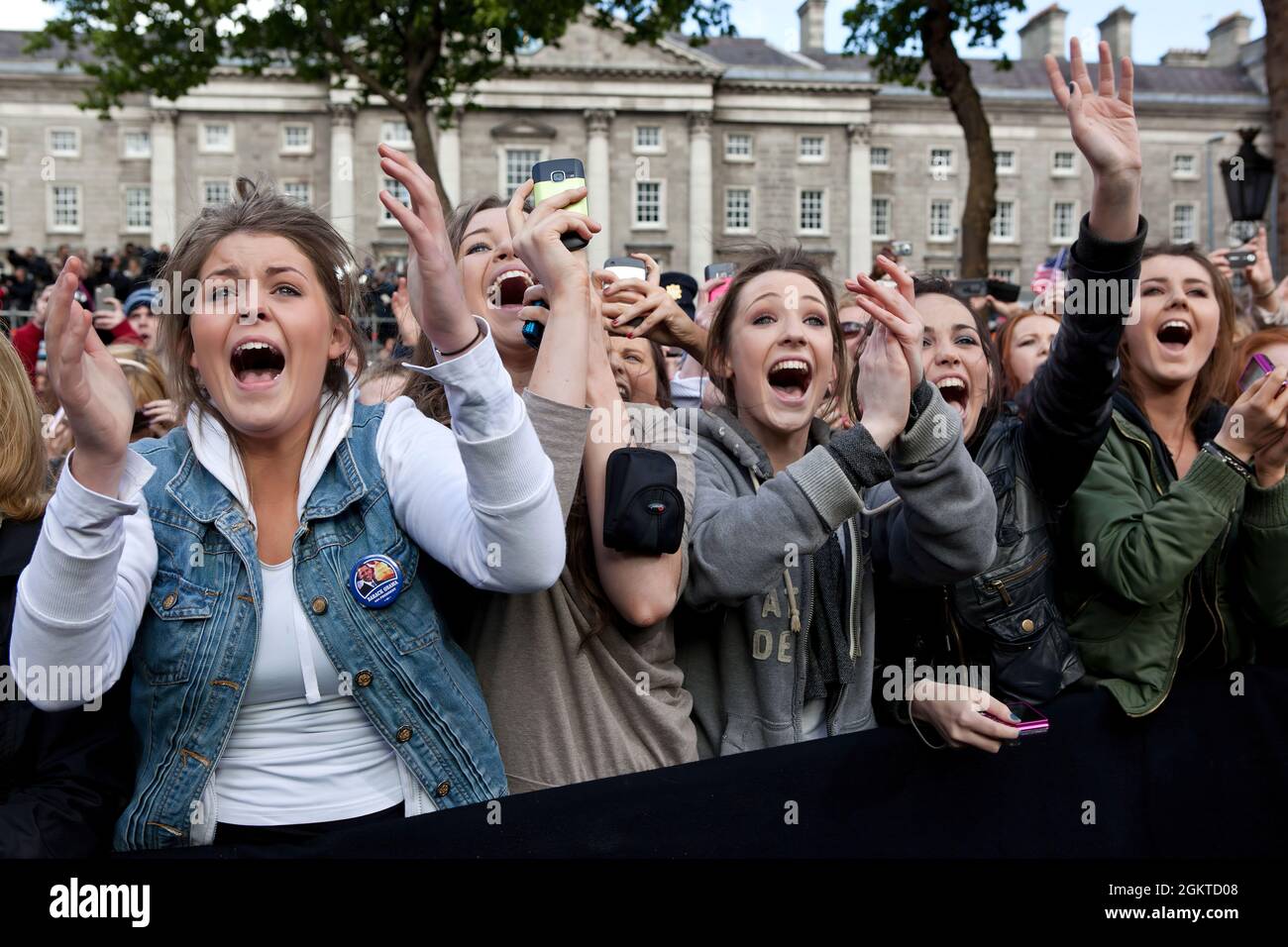 May 23, 2011'I can still hear these Irish girls screaming, 'Barack! Barack! Michelle! Michelle!' It reminded me of the old black and white video footage of American girls screaming at the Beatles in concert. These girls were cheering as the President and First Lady took the stage at the College Green in Dublin.'  (Official White House Photo by Pete Souza)  This official White House photograph is being made available only for publication by news organizations and/or for personal use printing by the subject(s) of the photograph. The photograph may not be manipulated in any way and may not be use Stock Photo