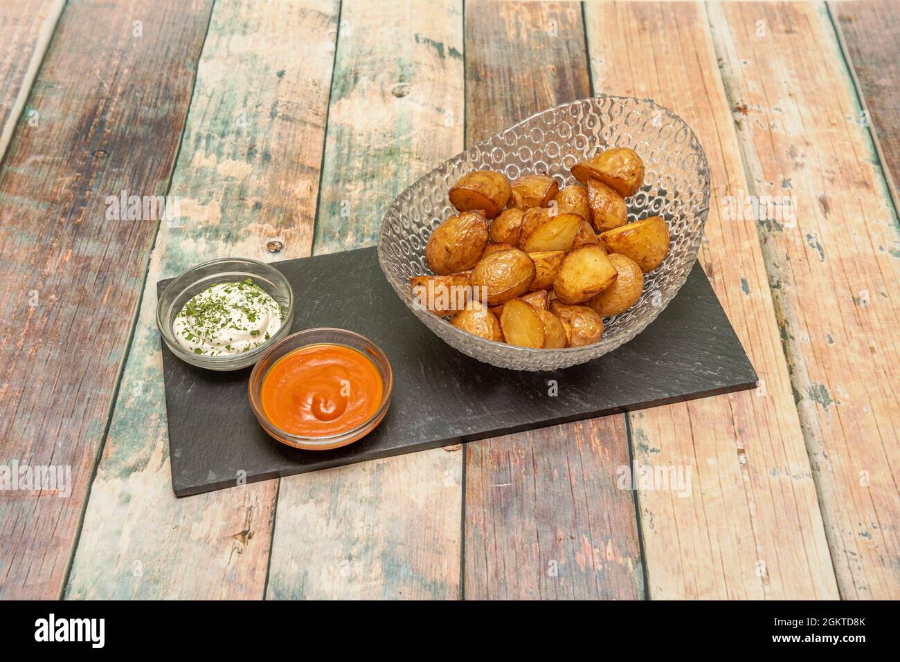Updated version of fried patatas bravas with the skin and