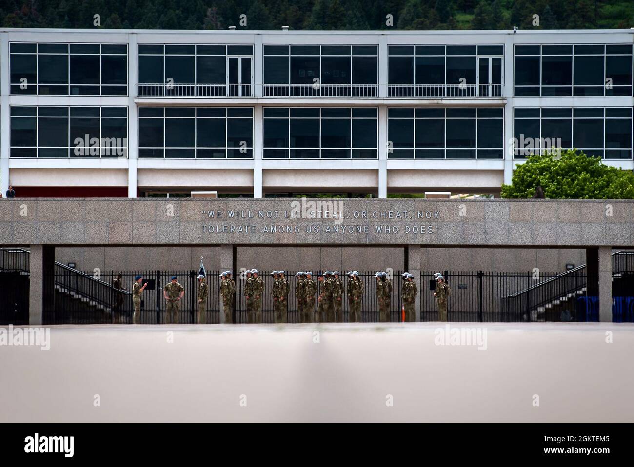 U.S. AIR FORCE ACADEMY, Colo. – Academy basic cadets participate in the first phase of basic cadet training with marching drills on the Terrazzo on June 29, 2021, at the U.S. Air Force Academy in Colorado Springs, Colo. Stock Photo