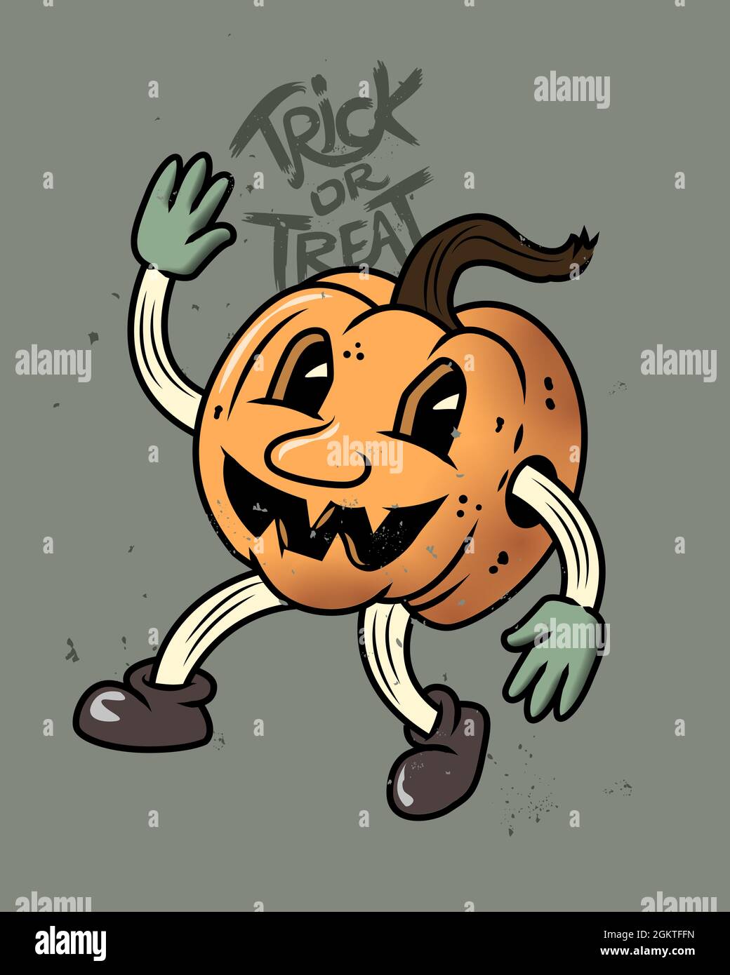Retro Happy Halloween Jack O Lantern pumpkin character! Vector ...