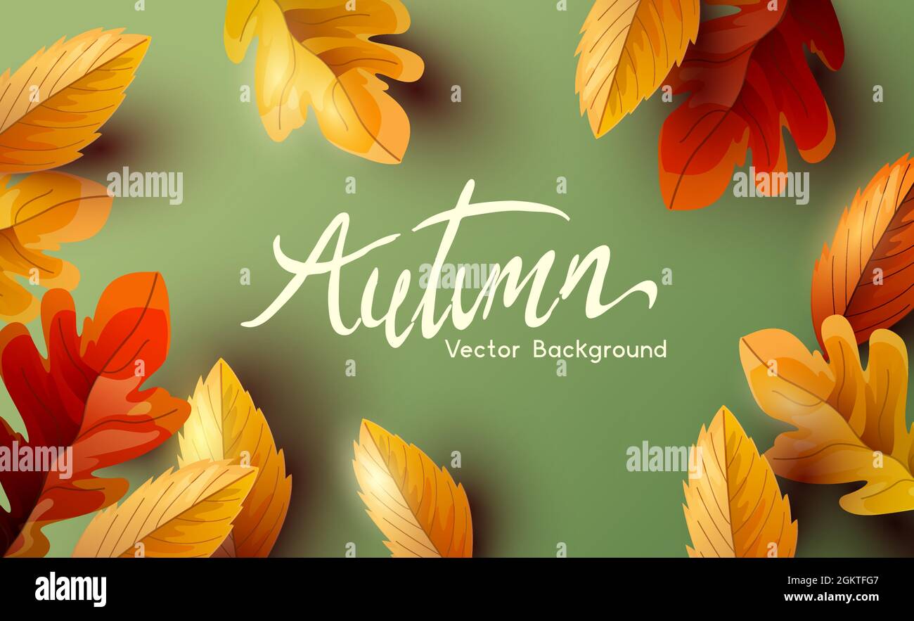 Autumn thanksgiving background design with falling autumn leaves and ...