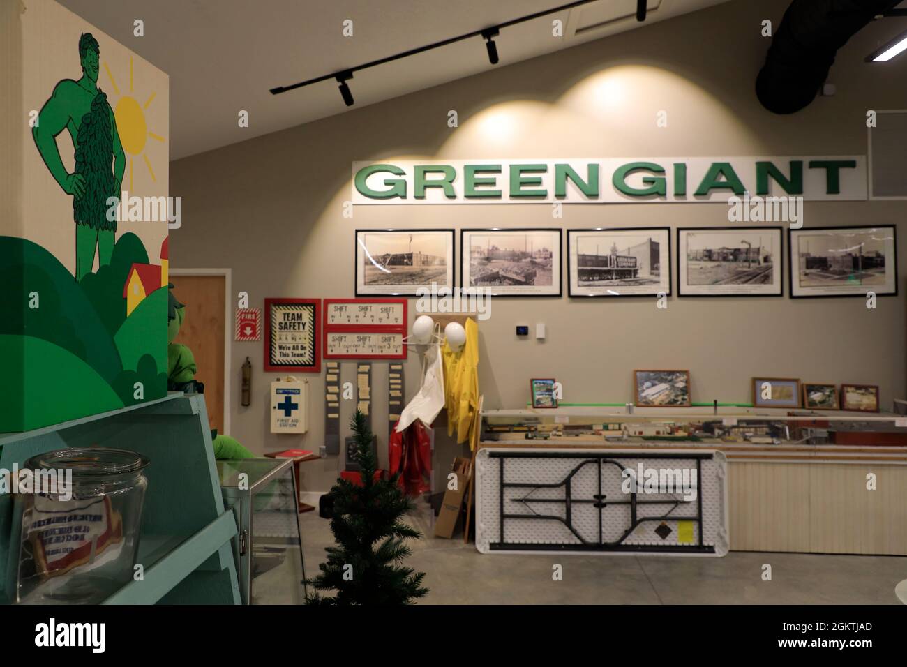 Interior view of Green Giant memorabilia and souvenirs display in Green