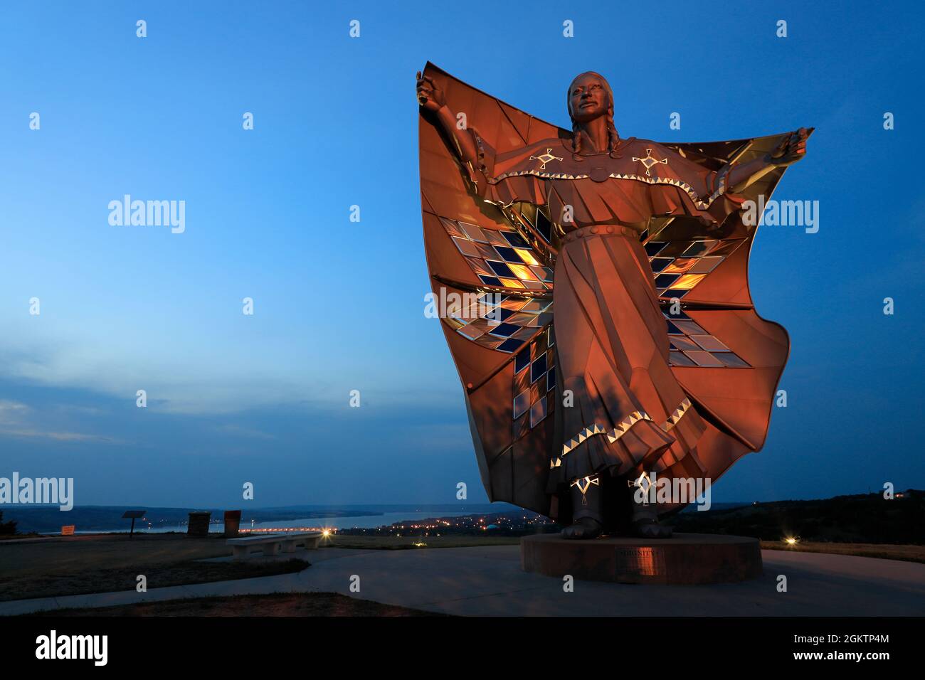 Twilight view of Dignity statue aka Dignity of Earth and Sky in I90 rest area near Chamberlain