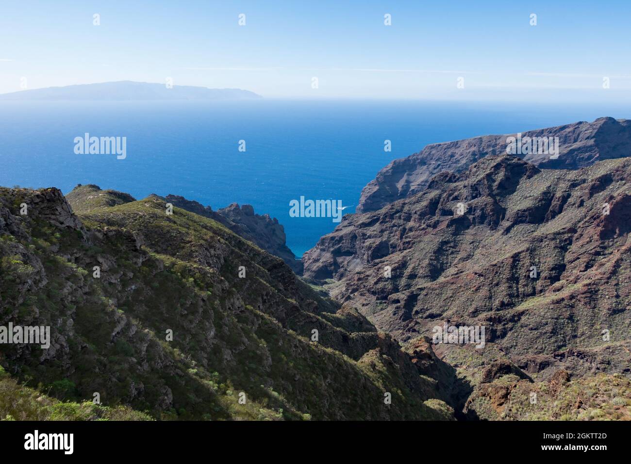 Hiking in Teno mountains with beautiful view on La Gomera island, old Camino Real or royal road from Puerto Santiago to Santiago del Teide Stock Photo