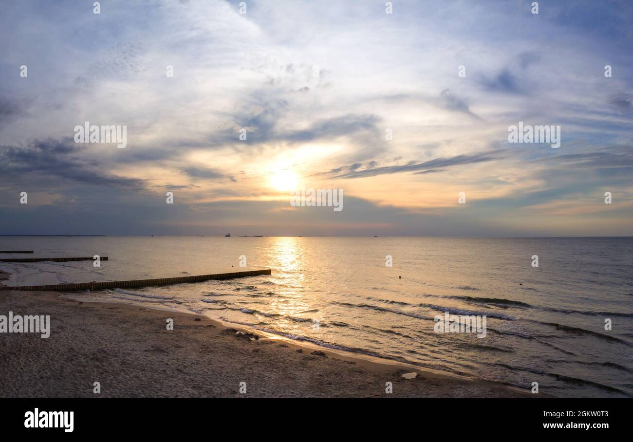 Sunset over the Baltic Sea on the beach in Zelenogradsk. Kaliningrad ...