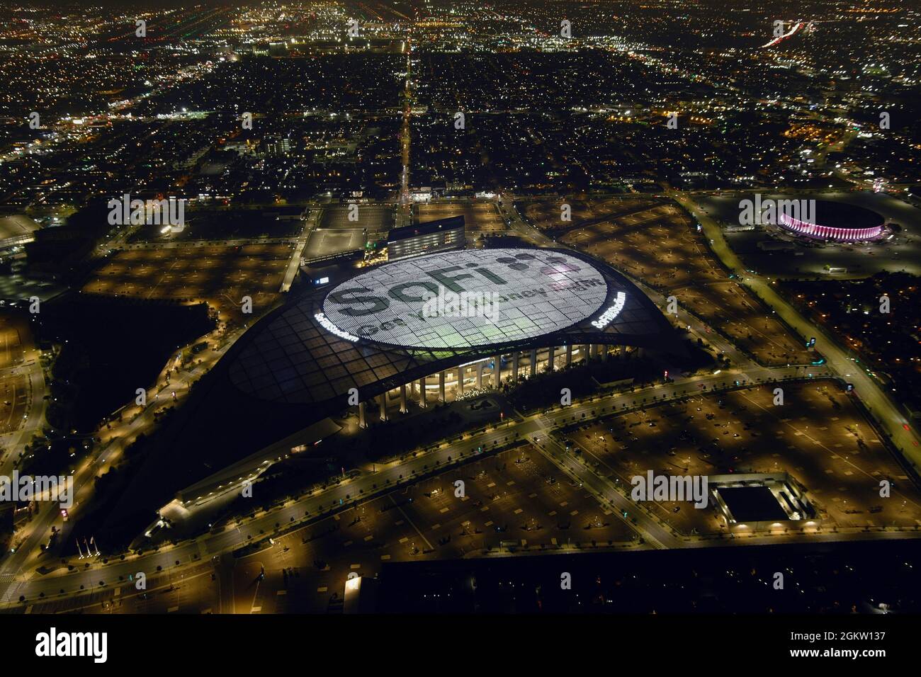 An aerial view of SoFi Stadium, Tuesday, Sept. 14, 2021, in Inglewood