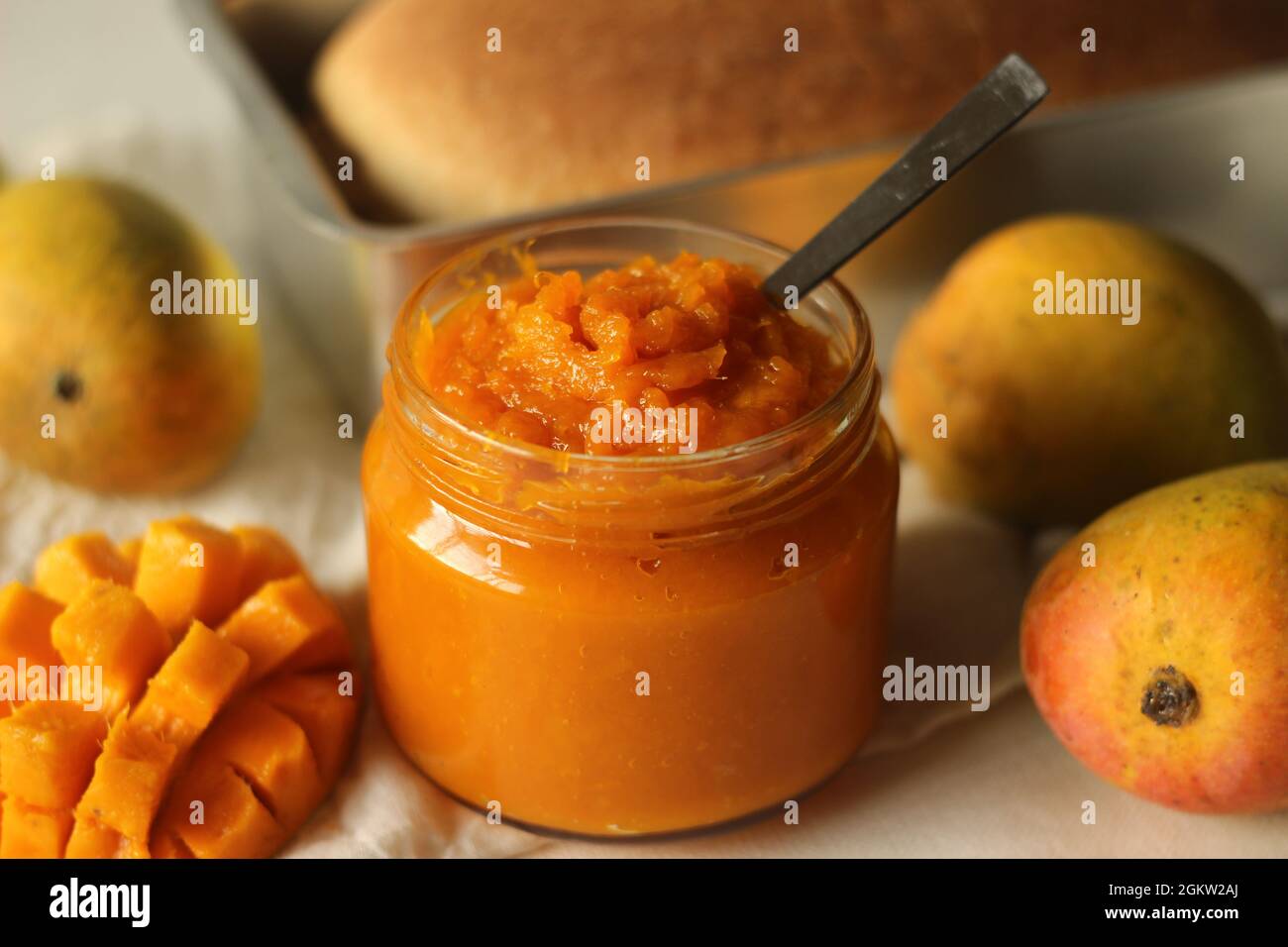 Home made alphonso mango jam with 3 ingredients. Mango pulp, sugar and