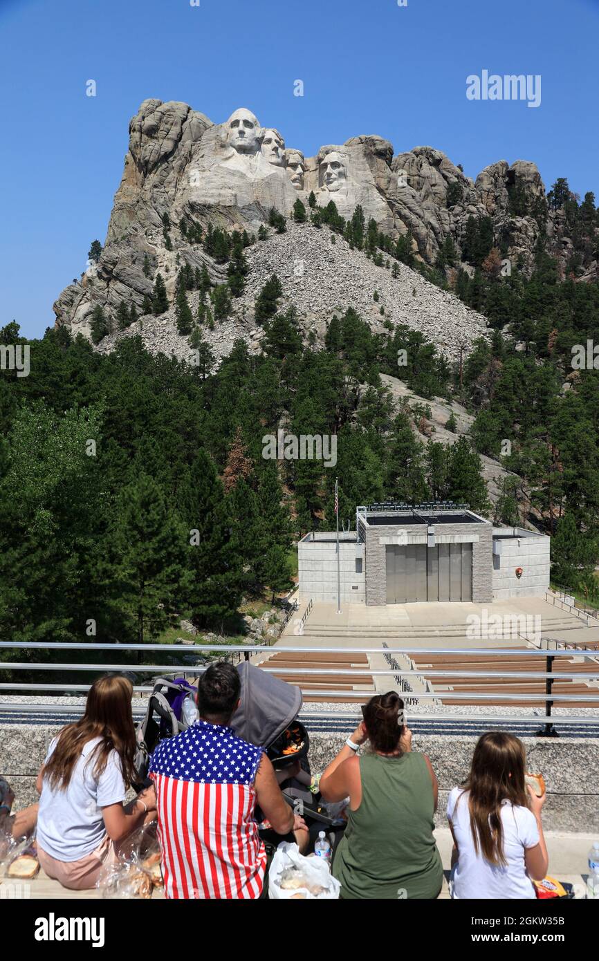 Visitors in Grand View Terrace in Mount Rushmore National Memorial. Keystone,South Dakota,USA Stock Photo
