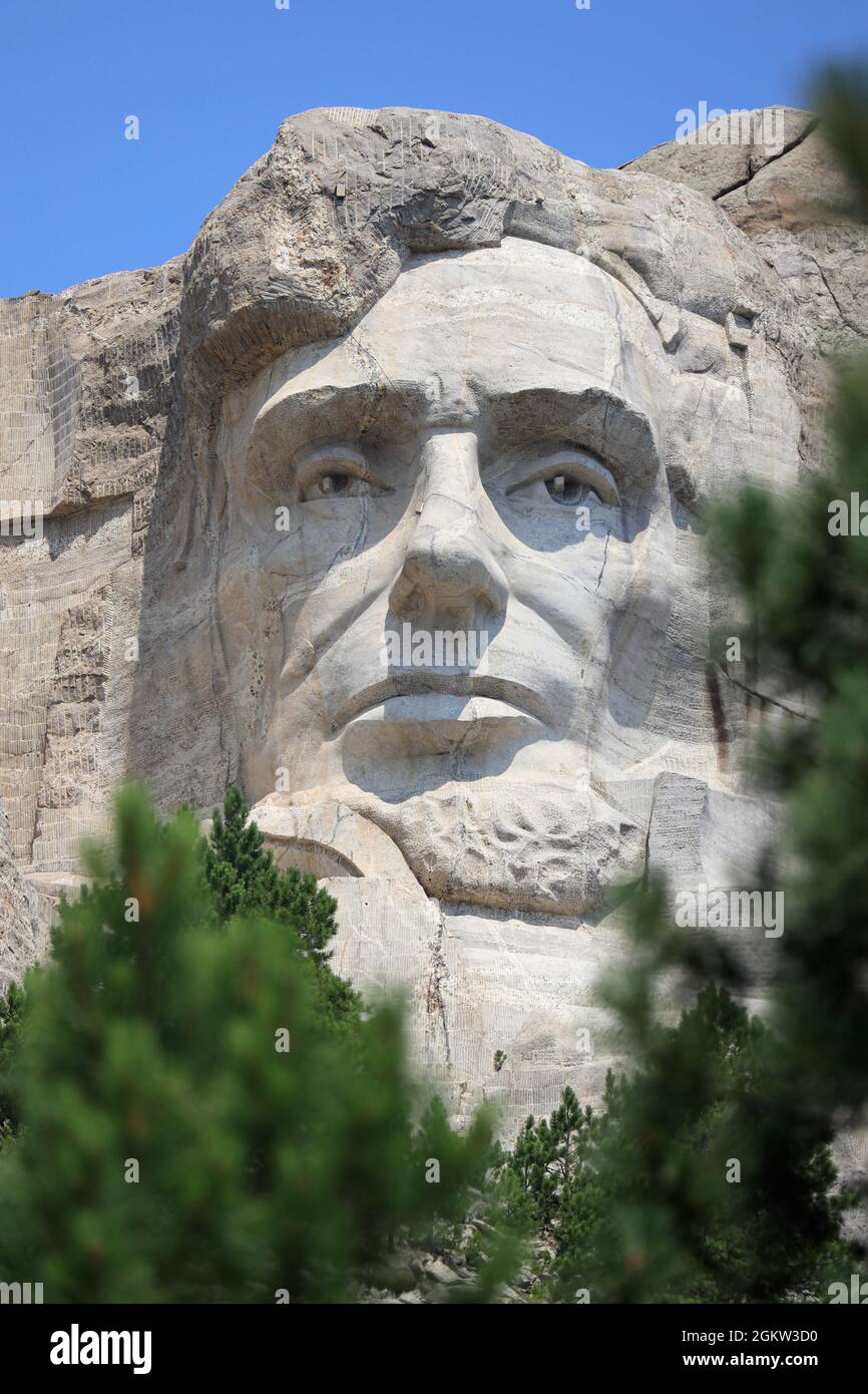 Sculpture of Abraham Lincoln in Mount Rushmore National Memorial. Keystone,South Dakota,USA Stock Photo