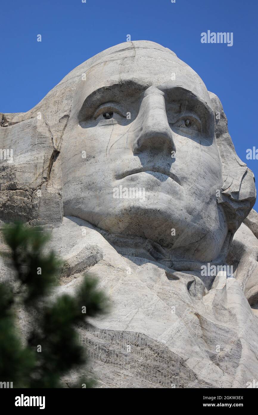 Sculpture of George Washington in Mount Rushmore National Memorial. Keystone,South Dakota,USA Stock Photo