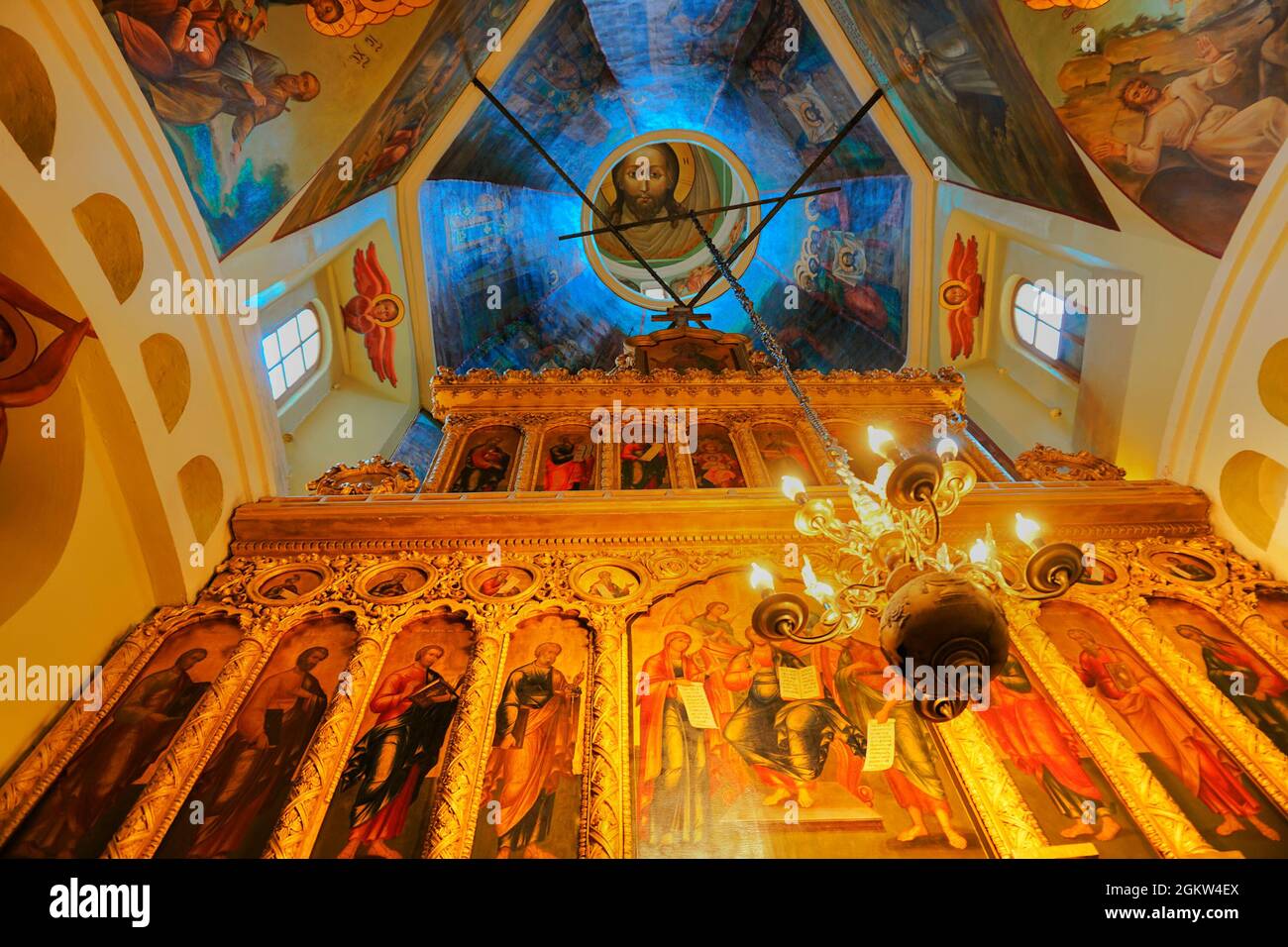 KREMLIN SQUARE , MOSCOW , RUSSIA - APRIL 27TH 2018 : Artwork on the wall inside world famous UNESCO site St. Basil's Cathedral at Kremlin sqaure, Mosc Stock Photo