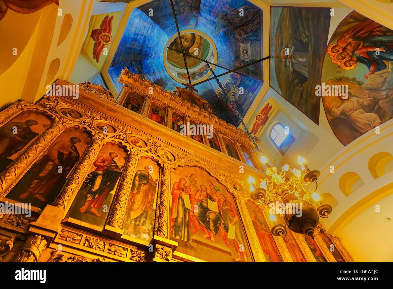 KREMLIN SQUARE , MOSCOW , RUSSIA - APRIL 27TH 2018 : Artwork on the wall inside world famous UNESCO site St. Basil's Cathedral at Kremlin sqaure, Mosc Stock Photo