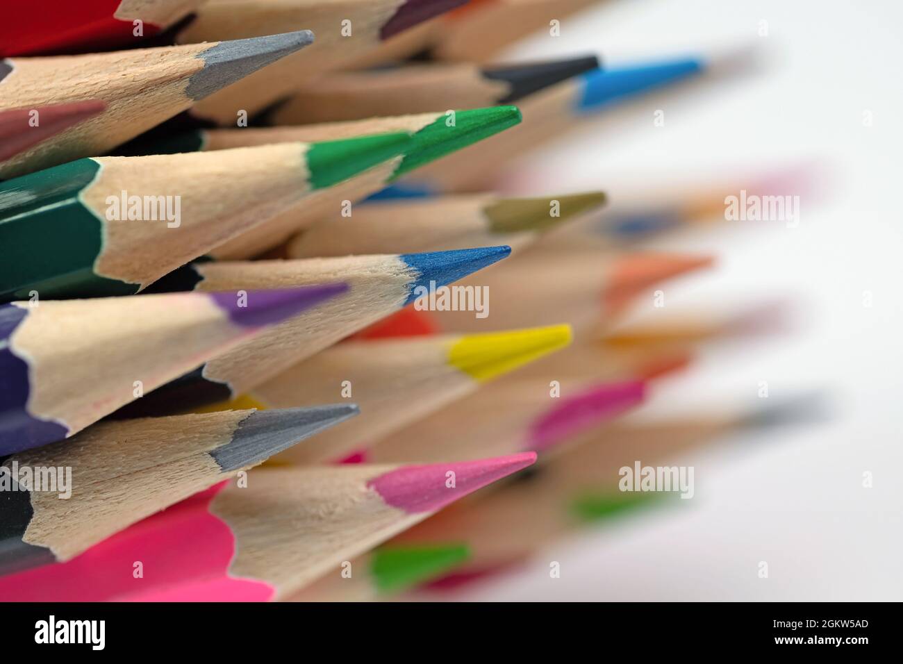Lots of colored pencils in a close-up Stock Photo