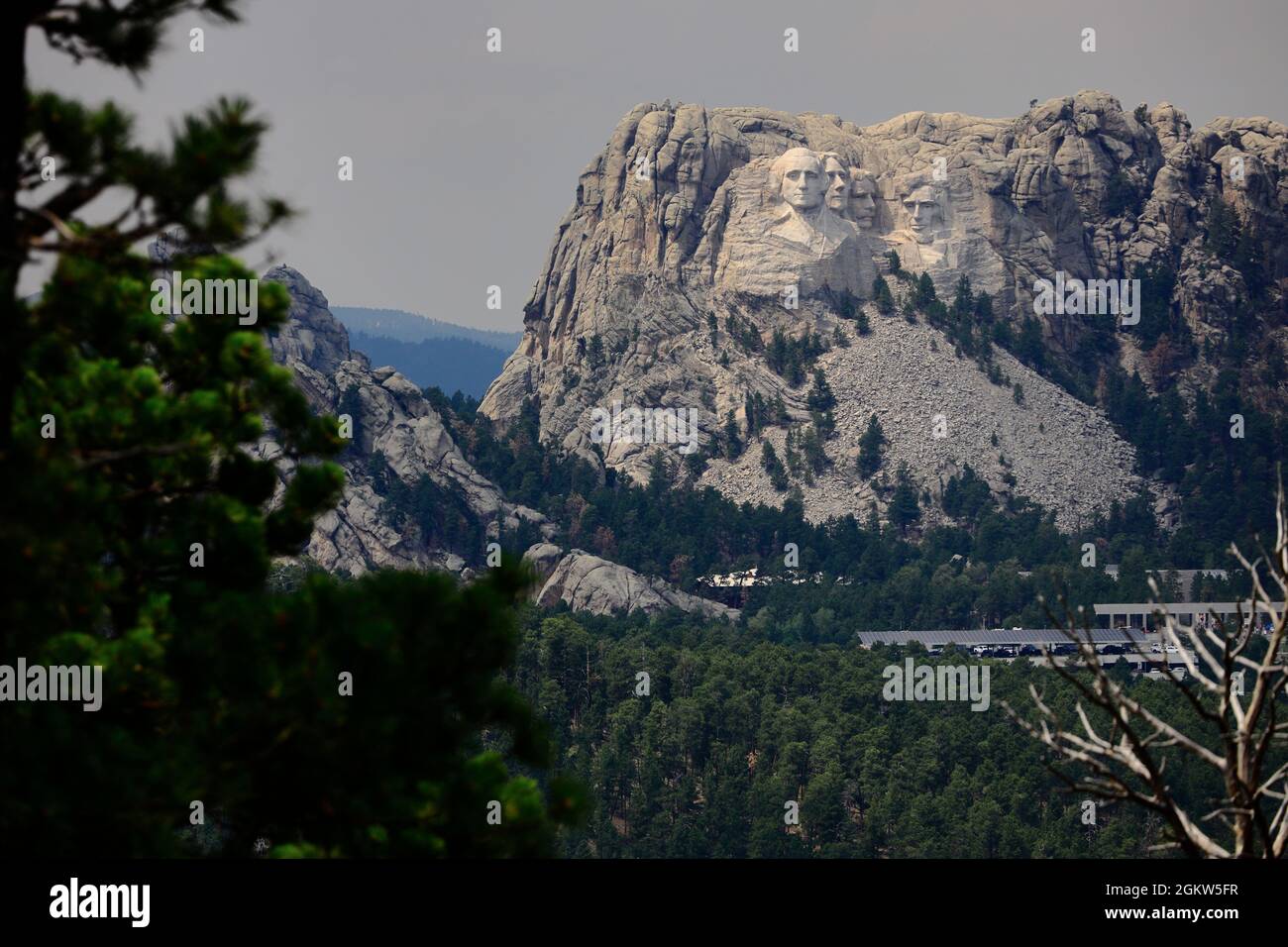 Distanced view of Mount Rushmore National Memorial. Keystone,South Dakota,USA Stock Photo