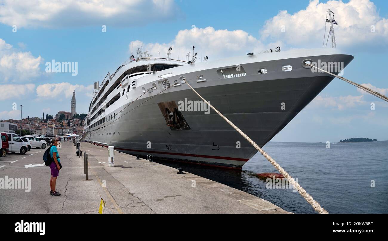 Le Lyrial, French cruise ship at Rovinj, Istria, Croatia, Adriatic Sea, Europe Stock Photo