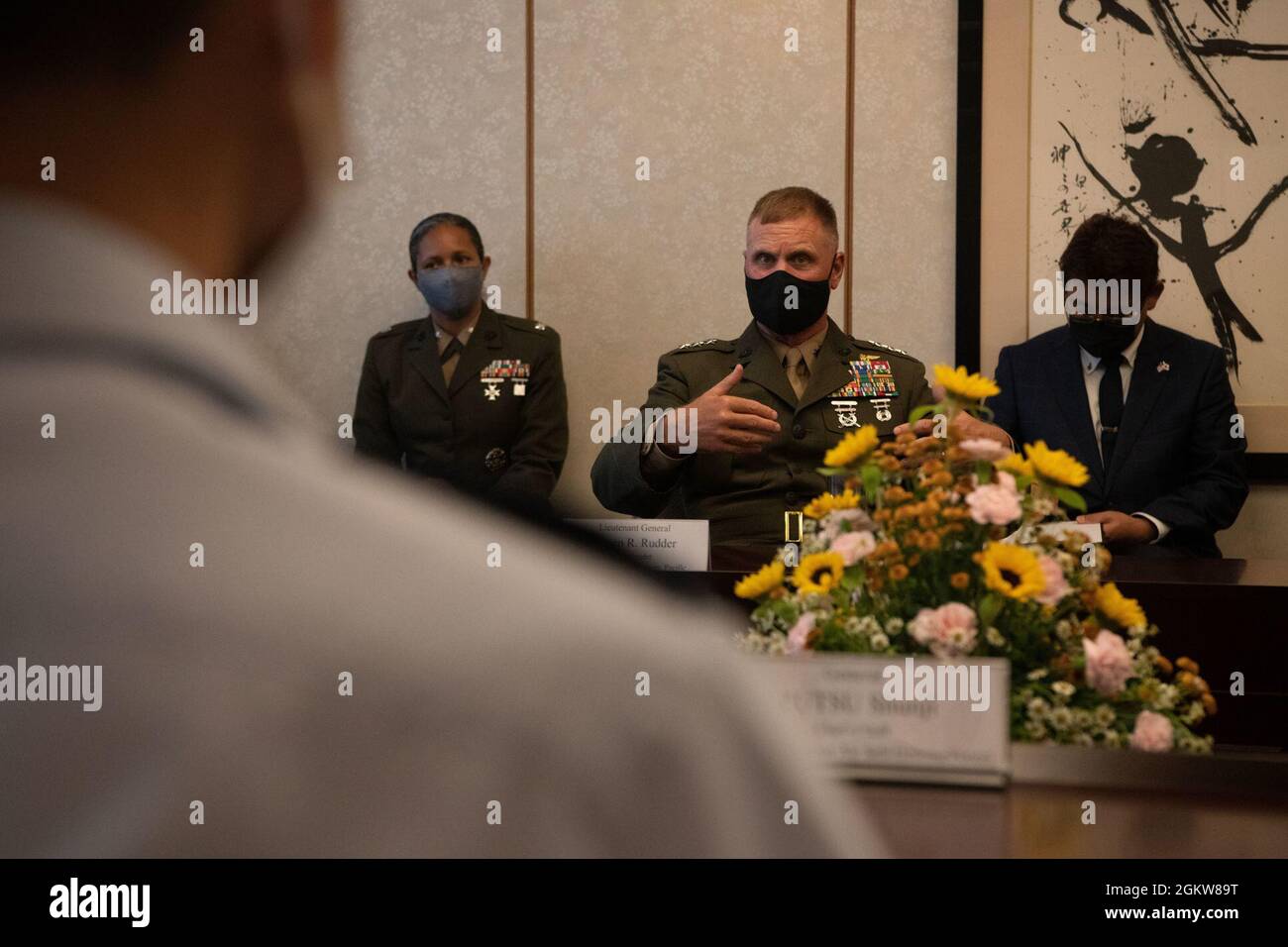 Lt. Gen. Steven R. Rudder (center), commander, U.S. Marine Corps Forces ...