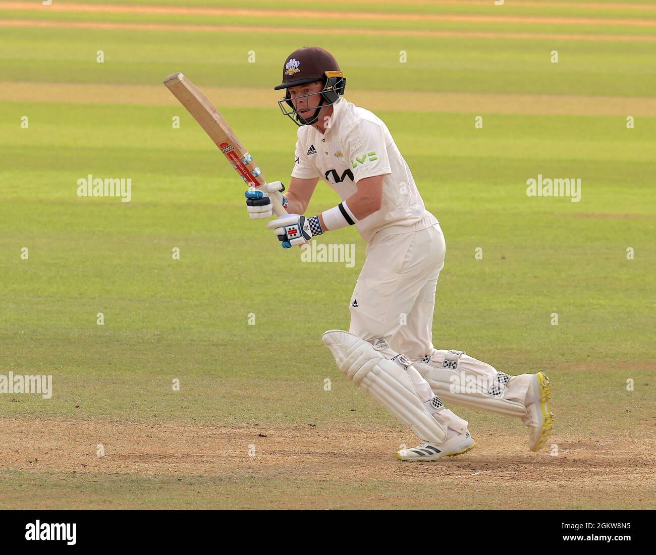 15 September, 2021. London, UK. Surrey’s Ollie Pope batting as Surrey take on Essex in the County Championship at the Kia Oval, day three David Rowe/Alamy Live News Stock Photo