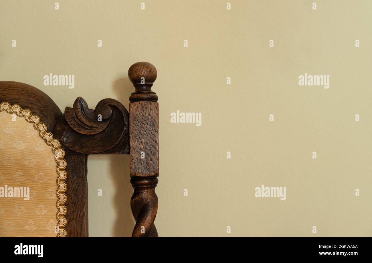 Detail of Antique Wooden Barley Twist Chair Stock Photo