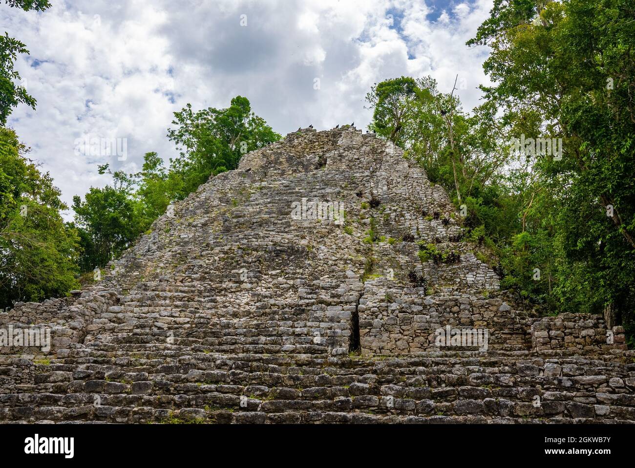 Nohoch Mul Pyramid at the ancient ruins of the Mayan city Coba Stock Photo