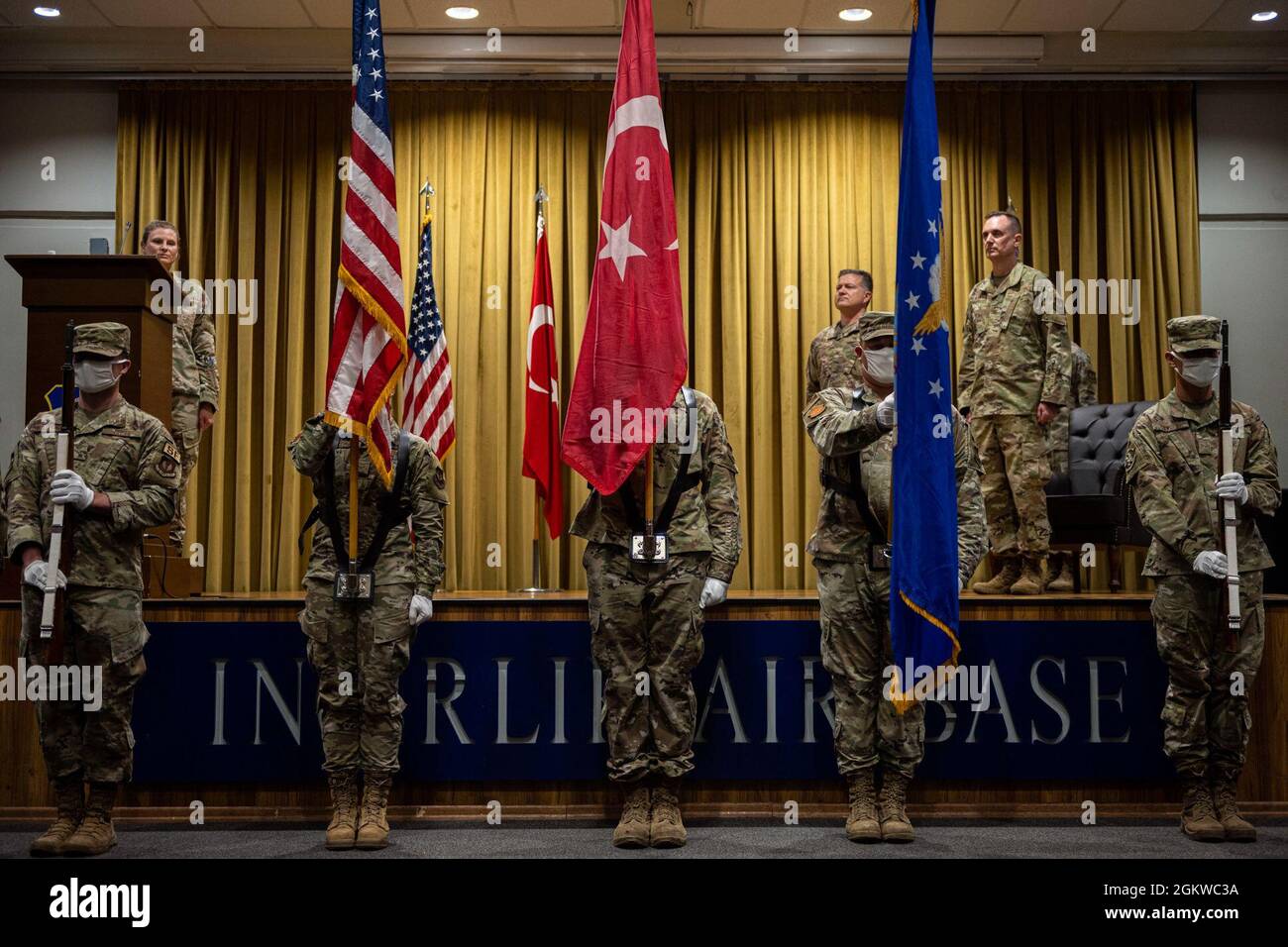 Members Of The 39th Air Base Wing Base Honor Guard Present The Colors ...