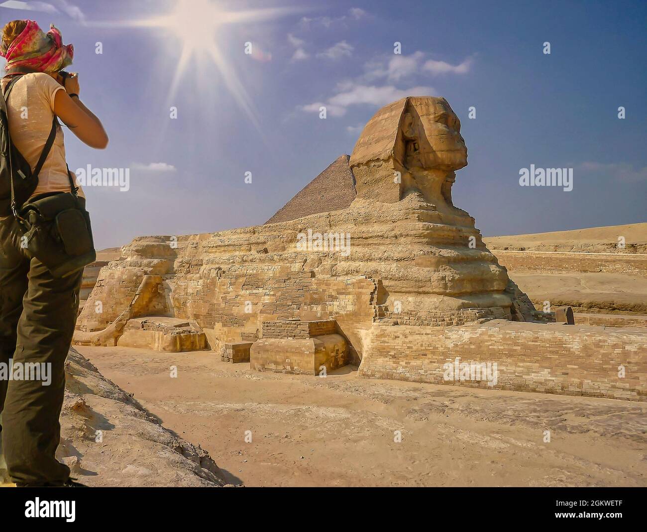 Sphinx .Photographer taking a photo of the Sphinx. Stock Image. Stock Photo