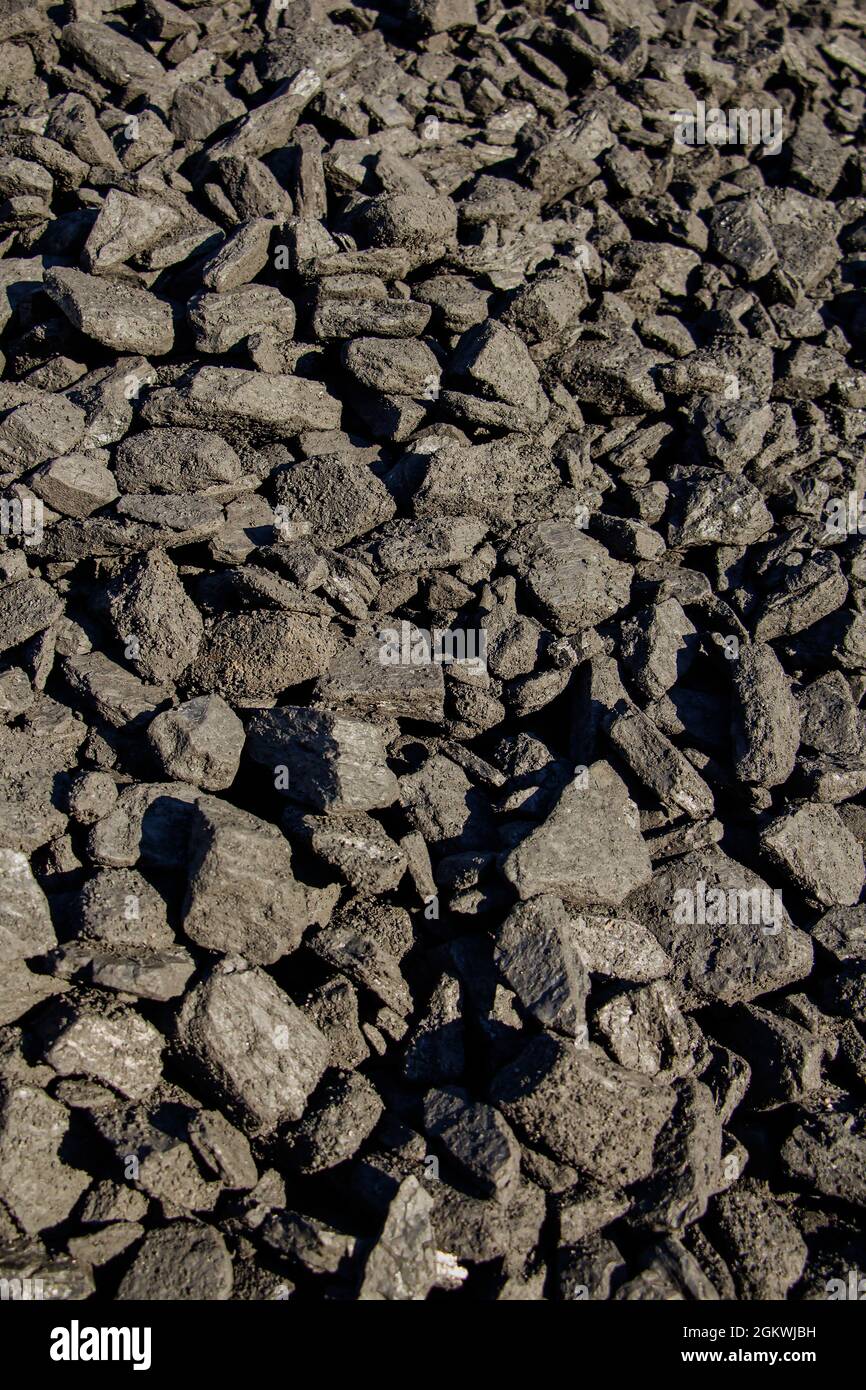 Pale black coal, close-up, heating season, coal industry Stock Photo