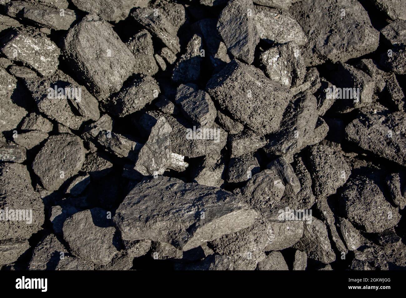 Pale black coal, close-up, heating season, coal industry Stock Photo