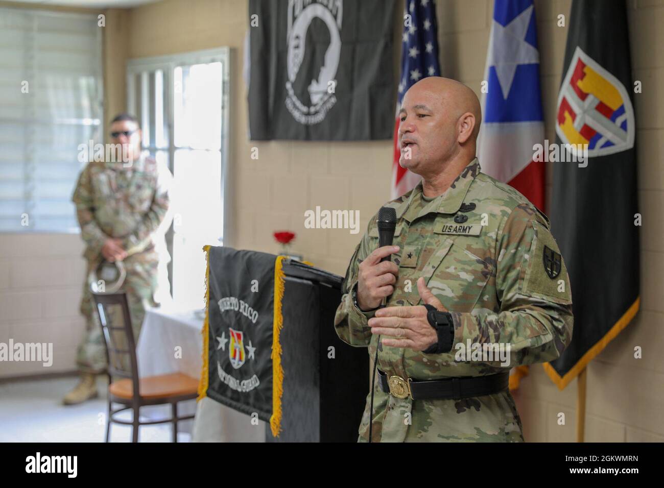 Brig. Gen. Narciso Cruz of the Puerto Rico Army National Guard, at lunch  with new Soldiers at Camp Santiago Joint Maneuver Center, Puerto Rico, July  11, 2021. The event is part of