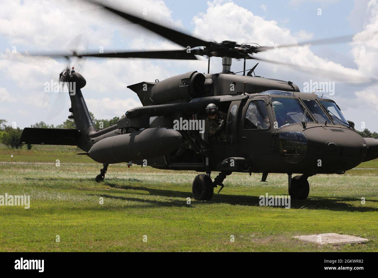 Blackhawk Helicopters from the 150th Aviation Regiment, New Jersey National  Guard, land at Gettysburg Regional Airport, Adams County, Pennsylvania,  July 12, 2021. The Blackhawk carried the New Jersey National Guard-Albanian  State Partnership