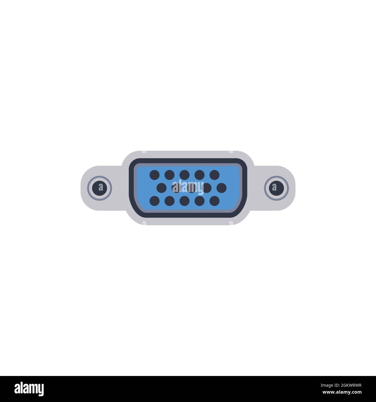 VGA pc universal connector icon. Vector graphic illustration of Port in flat style. USB type, video and audio port. Displayport and other computer int Stock Vector