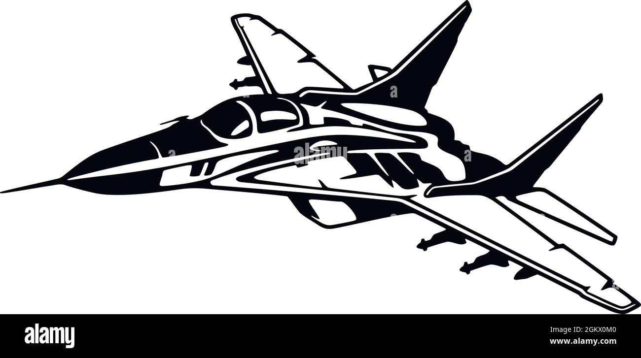 Military Fighter aircraft detailed silhouette. Stencil isolated on a