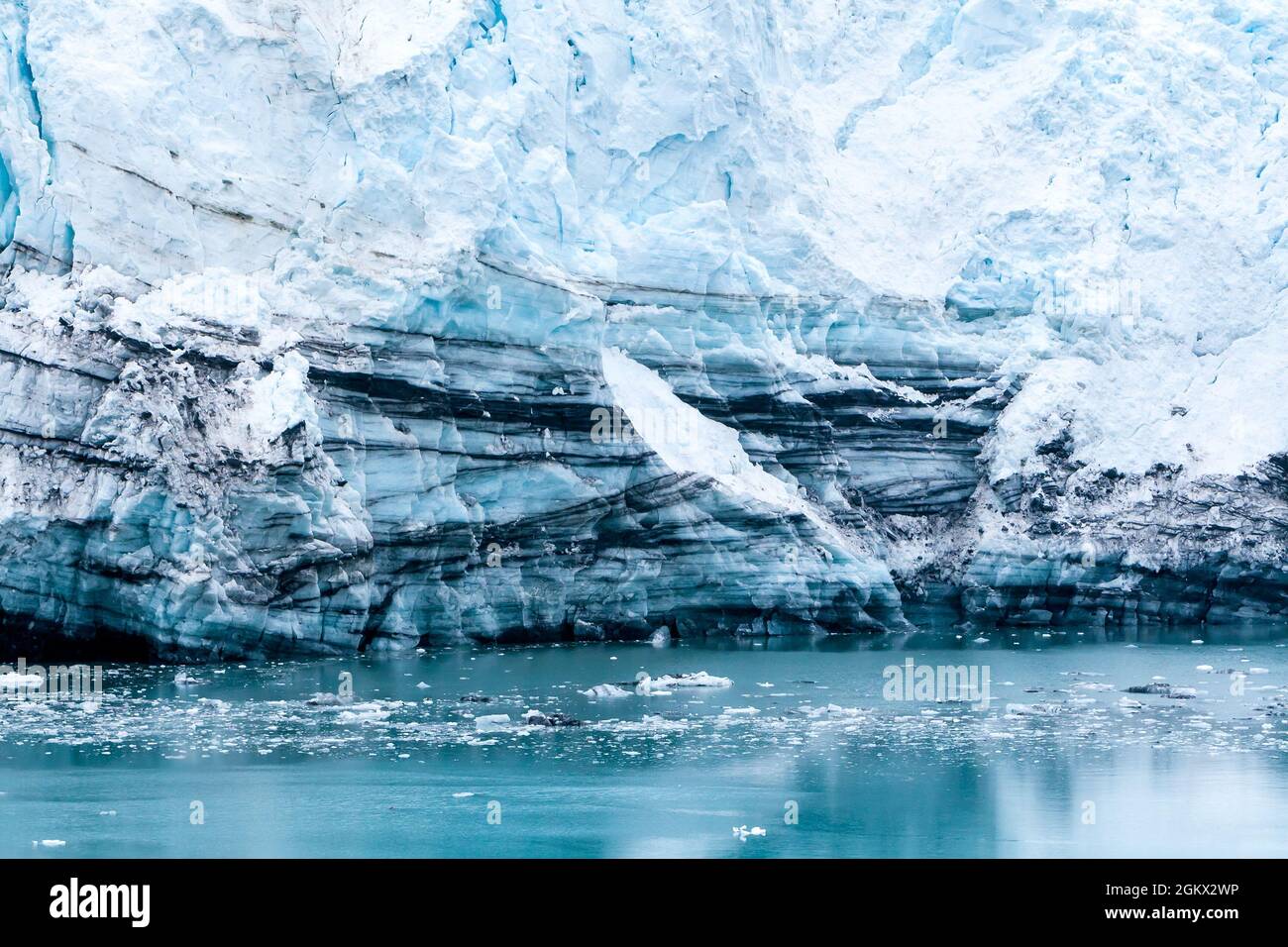 Close up of striations in the Margerie Glacier terminus, Glacier Bay National Park, Alaska Stock Photo