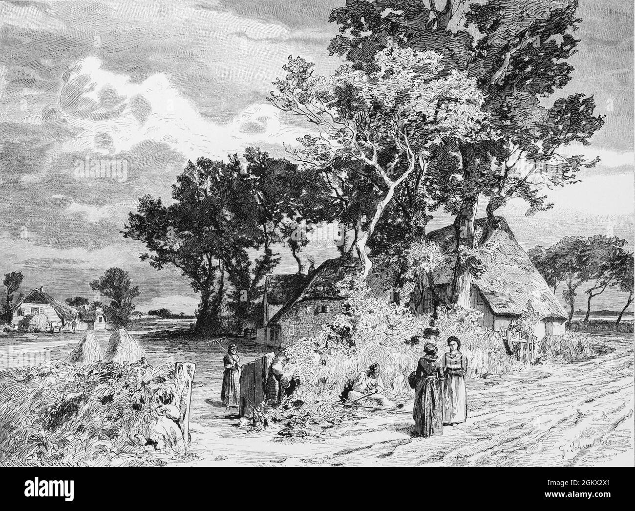 Acricultural  life on the North Sea island of Föhr, North  Frisian Island, North Frisia, Schleswig-Holstein, North Germany, illustration 1880, Stock Photo