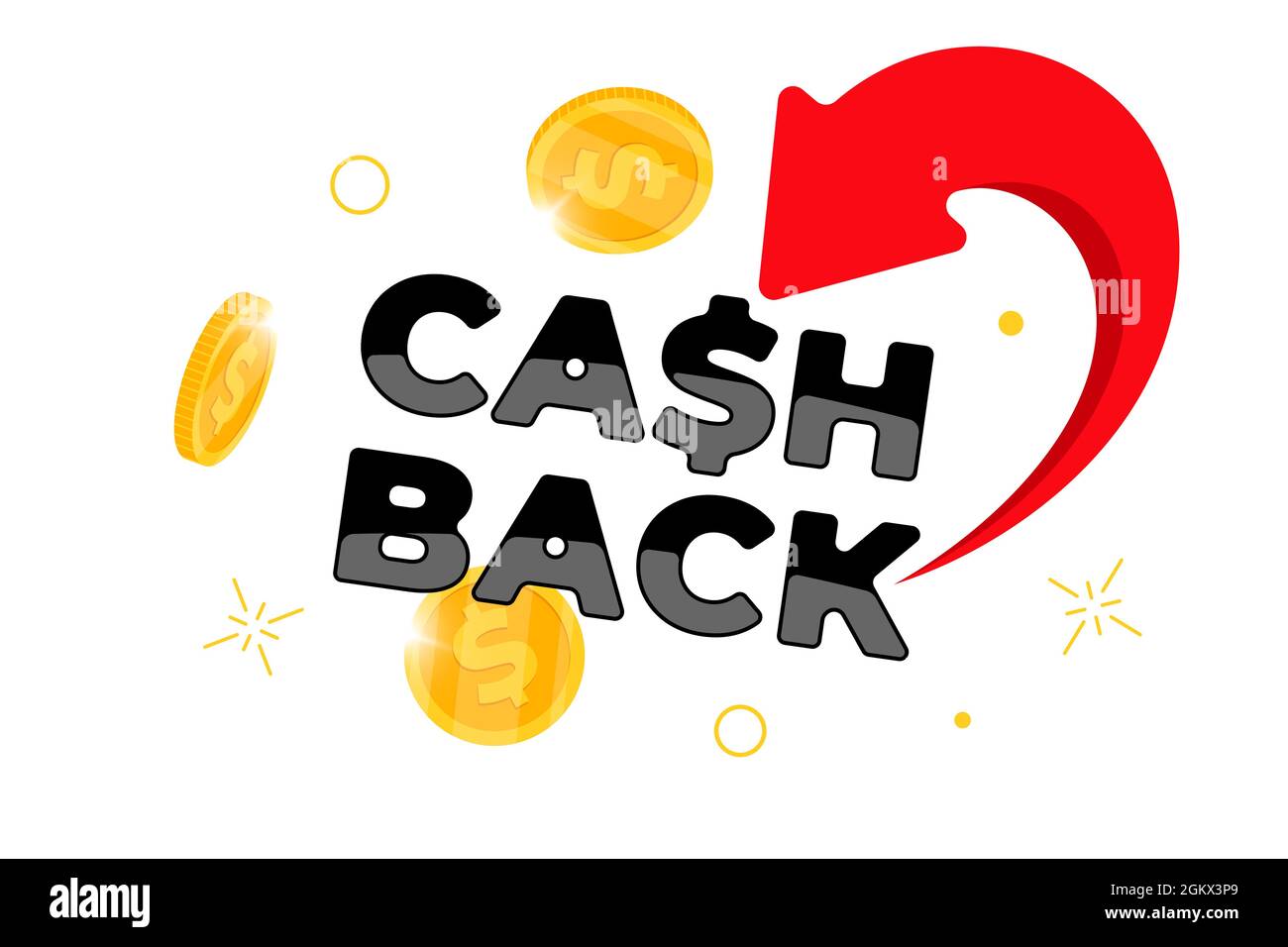 Cashback loyalty program banner concept. Returned falling coins to bank