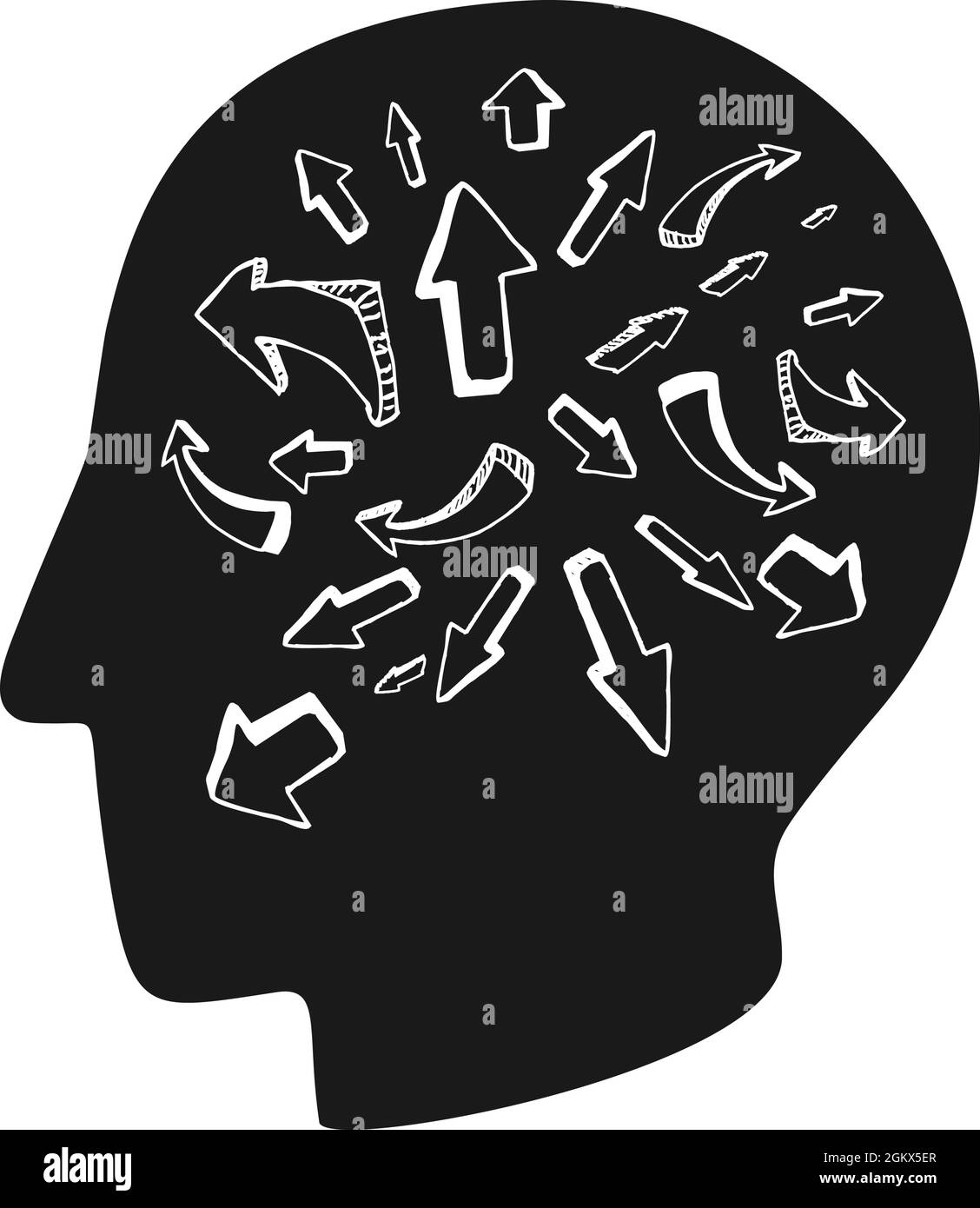Human head with arrows for mental health concept in vector Stock Vector