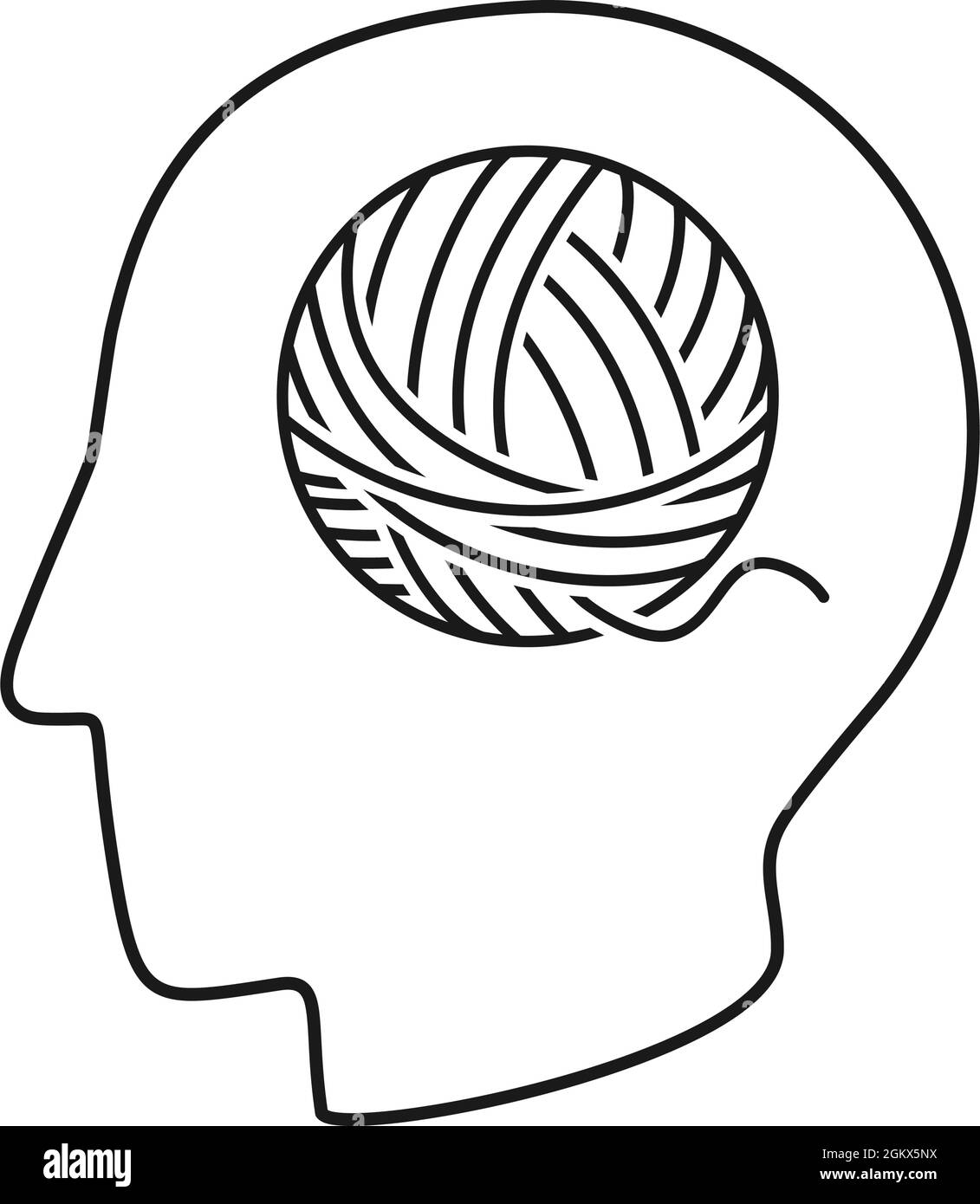 Head with ball of wool or string for mental health concept in vector Stock Vector