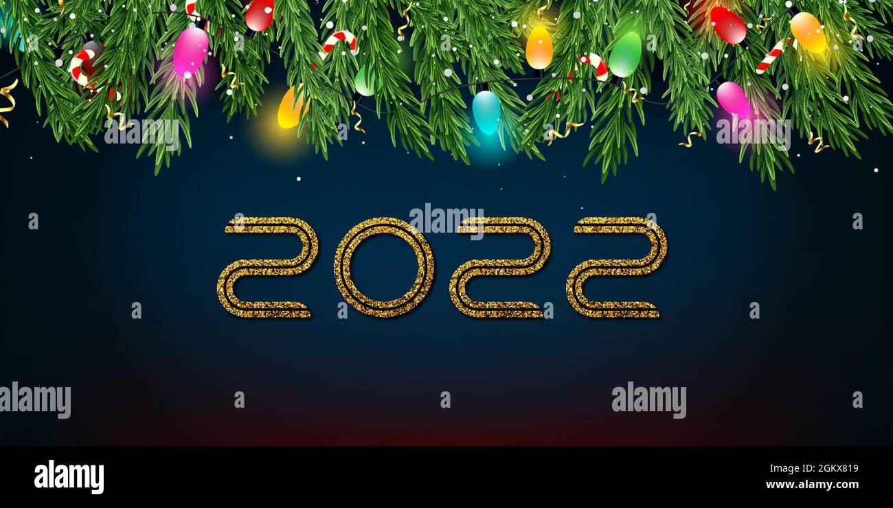 Christmas and New Year 2022 blue vector background with fir branches ...