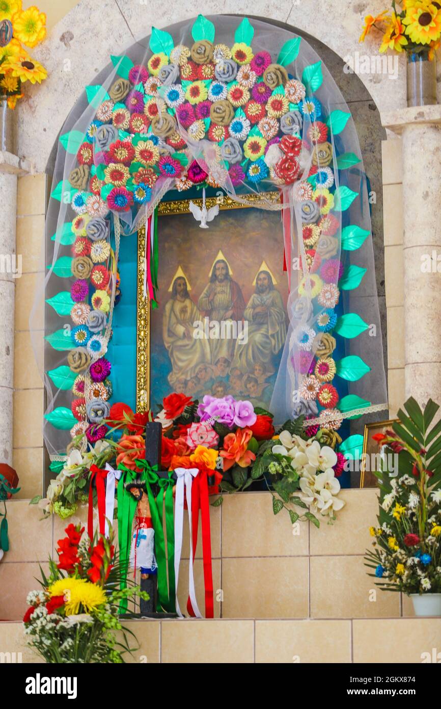 Saints, saints and religion in the temple or Church of the Holy Trinity in  Júpare, Sonora, Mexico. The Jupare is a congregation and one of the eight  original towns of the Mayo