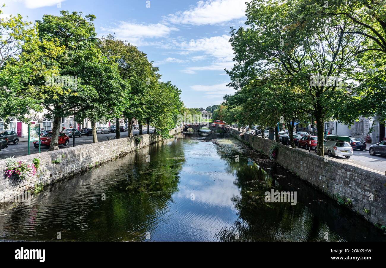 The Carrowbeg River flowing through the town of Westport, County Mayo, Ireland. Stock Photo