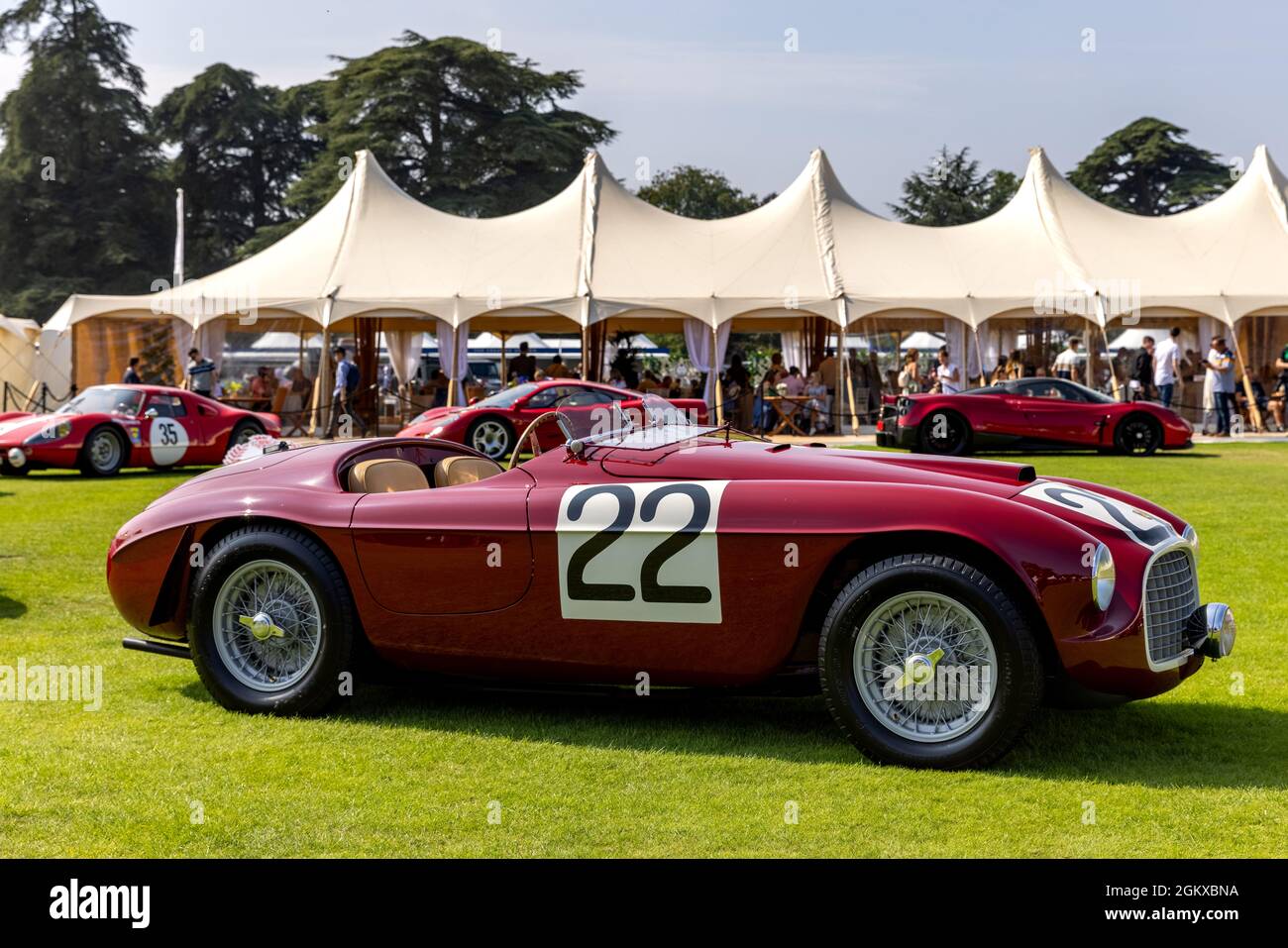 1949 Ferrari 166 MM Barchetta part of the amazing Red Collection at the Concours d’Elégance held at Blenheim Palace on the 5th September 2021 Stock Photo
