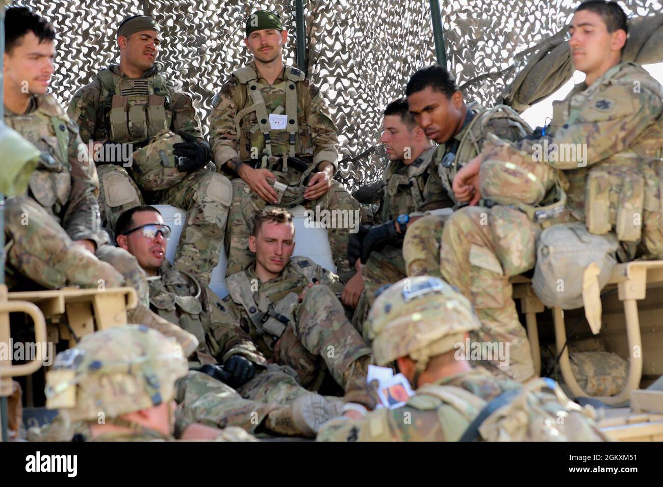 Soldiers assigned to the 45th Infantry Brigade Combat Team rest after ...