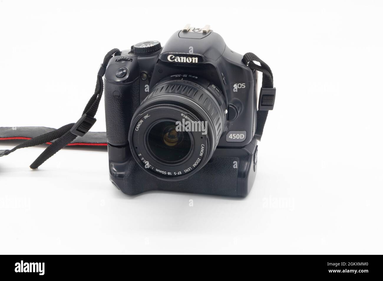 Canon 450D DSLR camera with battery pack Stock Photo