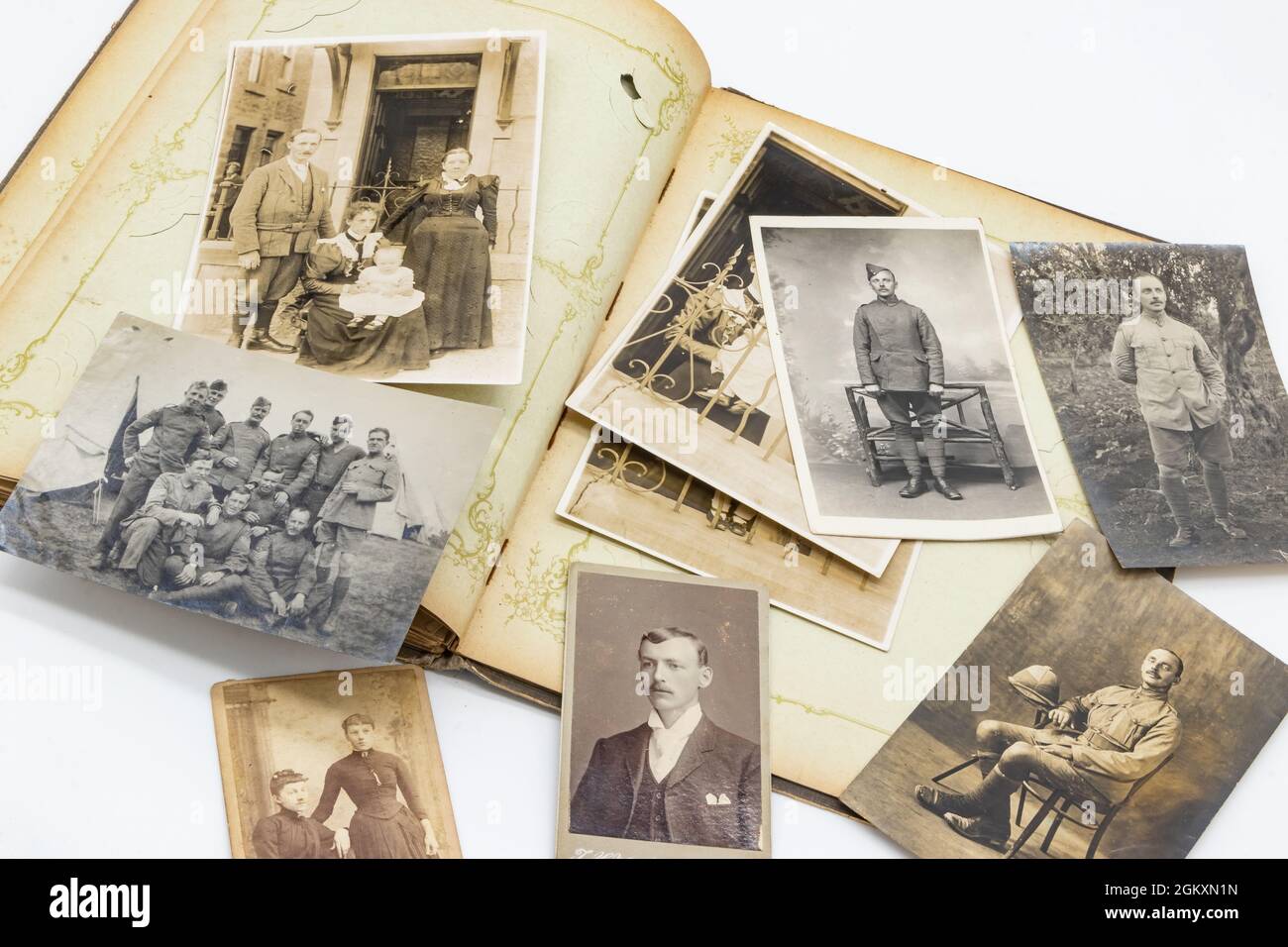 vintage photograph and postcard album and collection of sepia family photographs Stock Photo