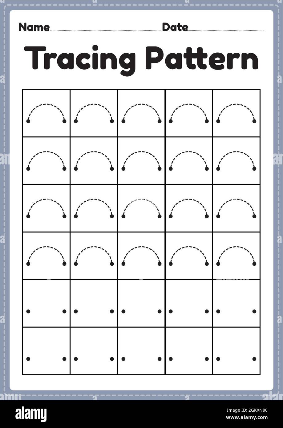 Tracing pattern curve lines worksheet for kindergarten, preschool and