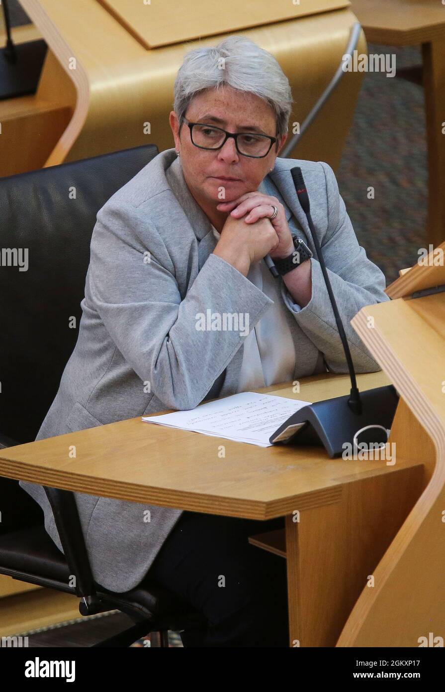 Annie Wells MSP Scottish Conservative, during the Ministerial Statement Update on Cervical Screening at the Scottish Parliament in Holyrood, Edinburgh. Picture date: Wednesday September 15, 2021. Stock Photo