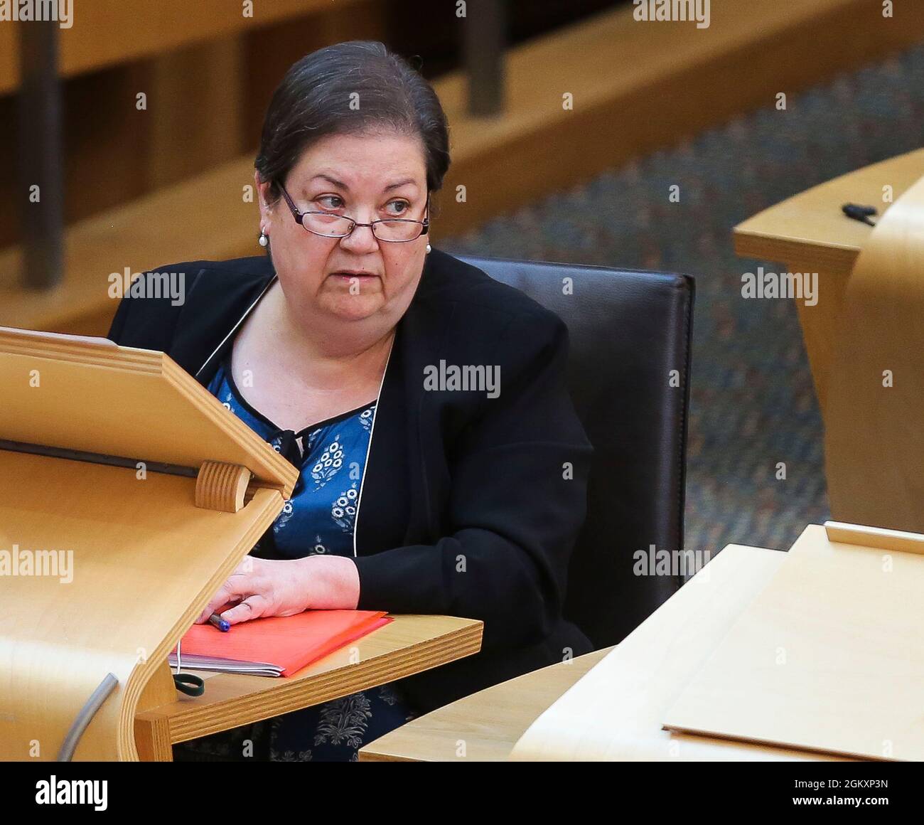 Jackie Baillie MSP Scottish Labour, during the Ministerial Statement Update on Cervical Screening at the Scottish Parliament in Holyrood, Edinburgh. Picture date: Wednesday September 15, 2021. Stock Photo